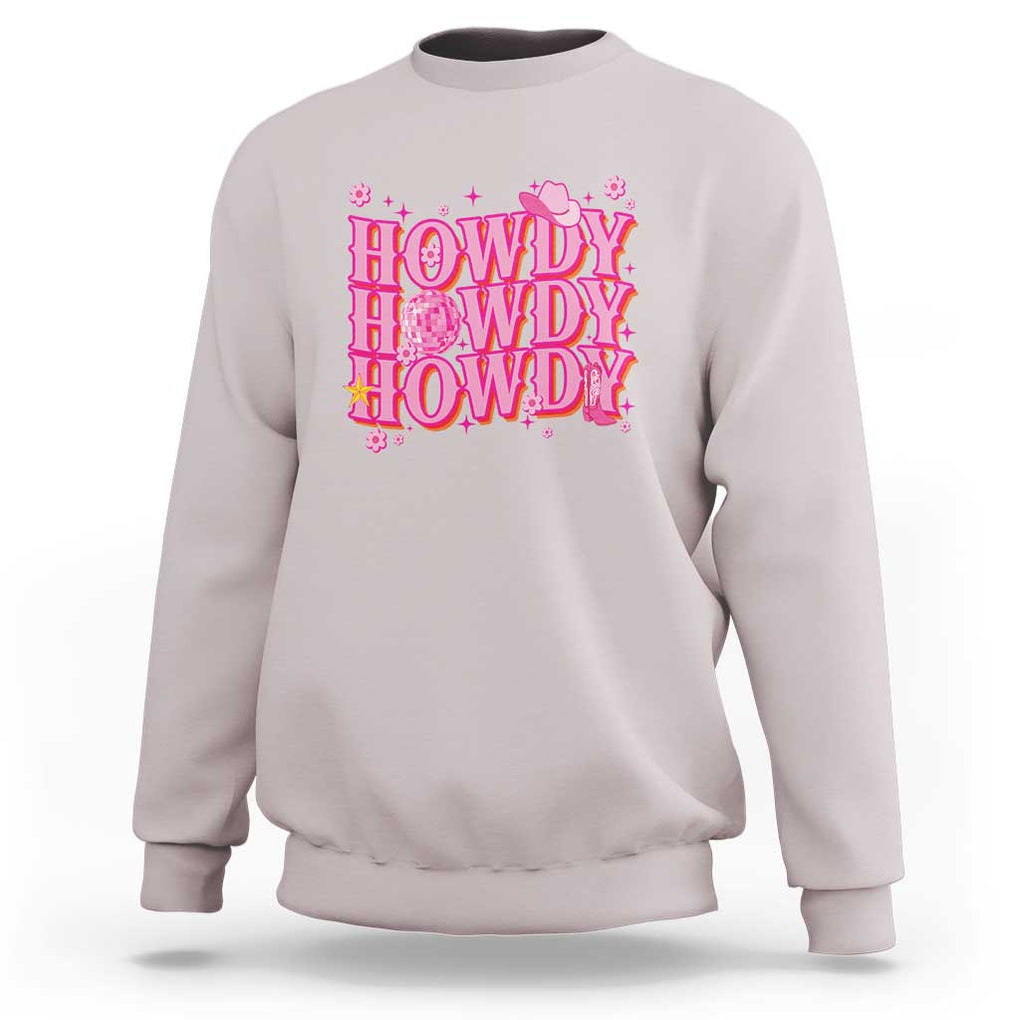 Funny Cowboy Sweatshirt Howdy Western Country Pink Retro Disco Ball TS11 Ice Gray Print Your Wear