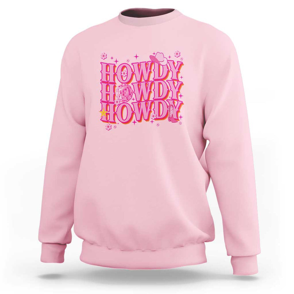 Funny Cowboy Sweatshirt Howdy Western Country Pink Retro Disco Ball TS11 Light Pink Print Your Wear