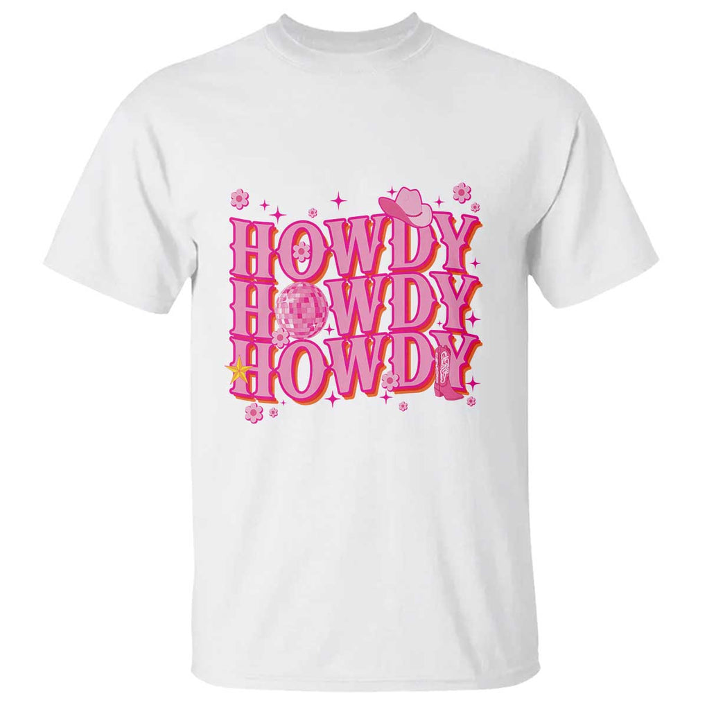 Funny Cowboy T Shirt Howdy Western Country Pink Retro Disco Ball TS11 White Print Your Wear