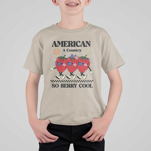 American A Coutry So Berry Cool T Shirt For Kid Retro Groovy Strawberry Season 4th Of July TS11 Sand Print Your Wear