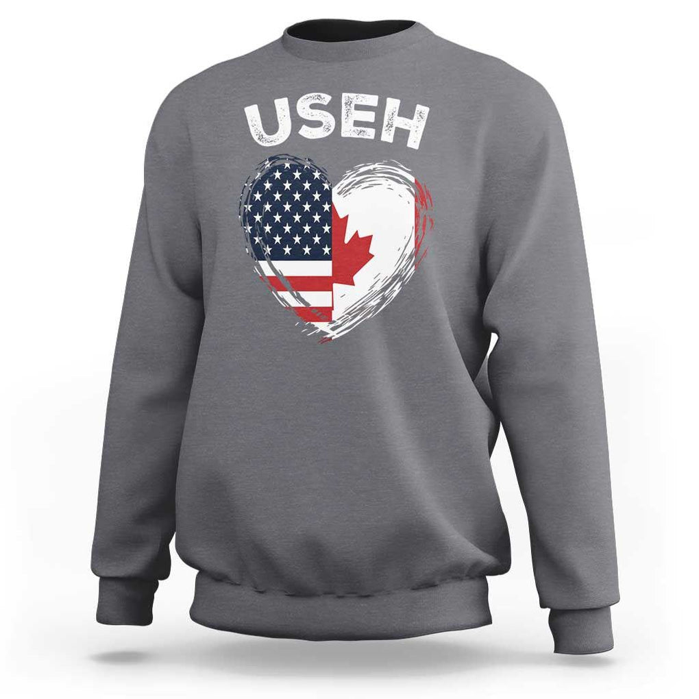 Funny USEH Sweatshirt Half Canadian American Flag Big Love Heart TS11 Charcoal Print Your Wear
