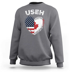 Funny USEH Sweatshirt Half Canadian American Flag Big Love Heart TS11 Charcoal Print Your Wear