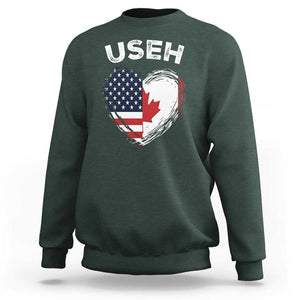Funny USEH Sweatshirt Half Canadian American Flag Big Love Heart TS11 Dark Forest Green Print Your Wear