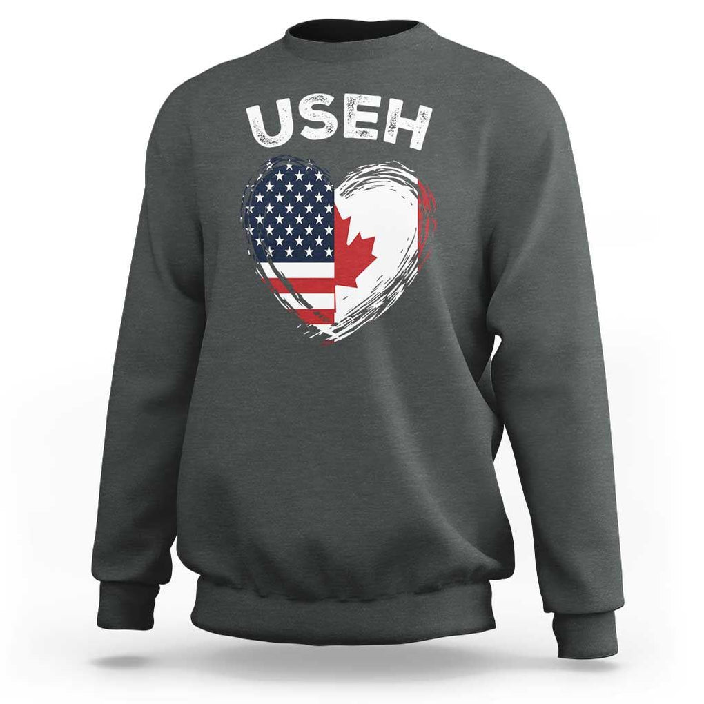 Funny USEH Sweatshirt Half Canadian American Flag Big Love Heart TS11 Dark Heather Print Your Wear