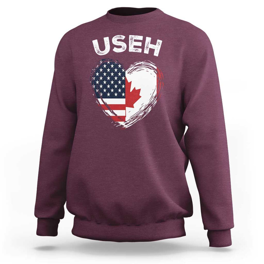 Funny USEH Sweatshirt Half Canadian American Flag Big Love Heart TS11 Maroon Print Your Wear