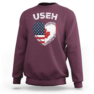Funny USEH Sweatshirt Half Canadian American Flag Big Love Heart TS11 Maroon Print Your Wear