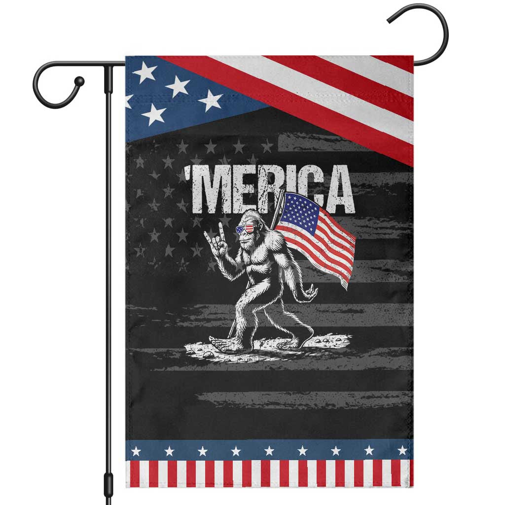 Funny 4th Of July Bigfoot Merica Garden Flag Patriotic Sasquatch American US Flag TS11 Distressed Black Blue Print Your Wear