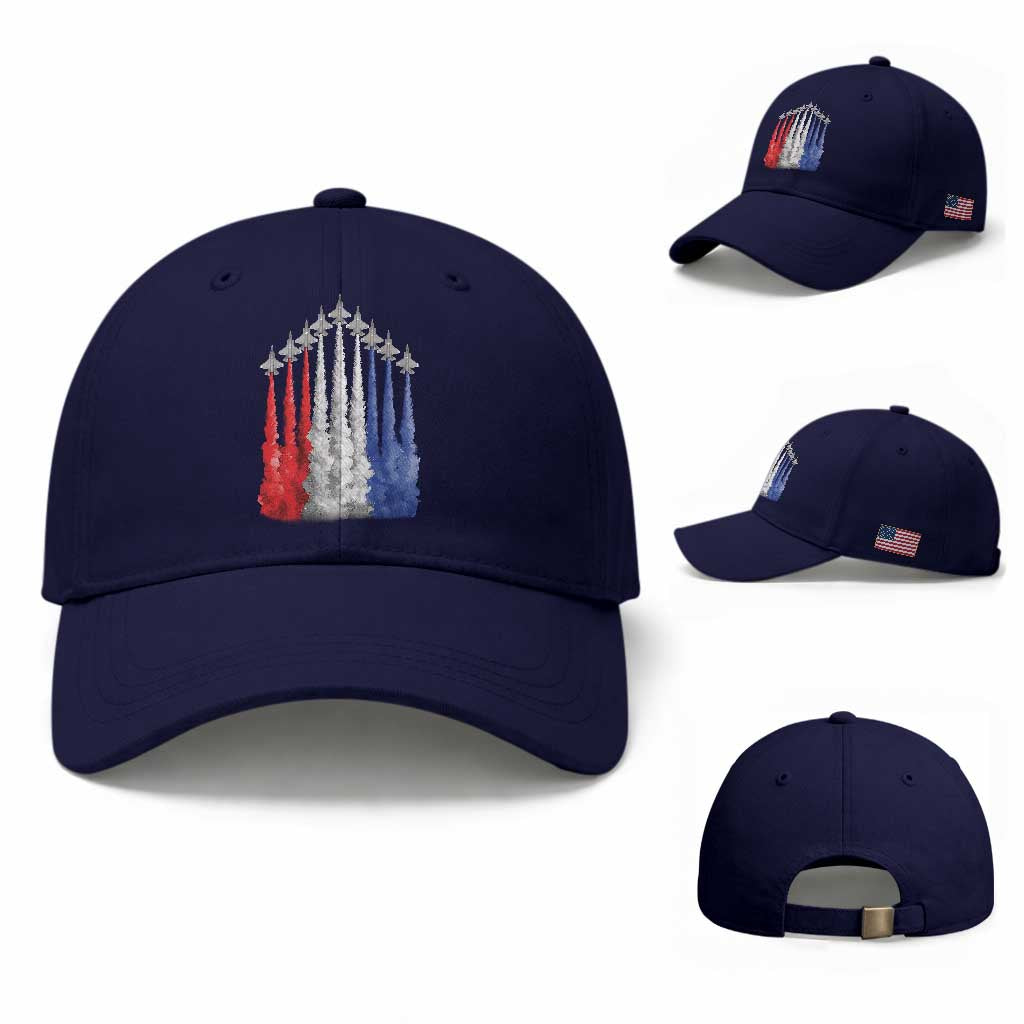 Funny Fighter Jet Airplane American Flag 4th Of July Baseball Cap TS11 Baseball Cap Universal Fit Dark Blue Print Your Wear