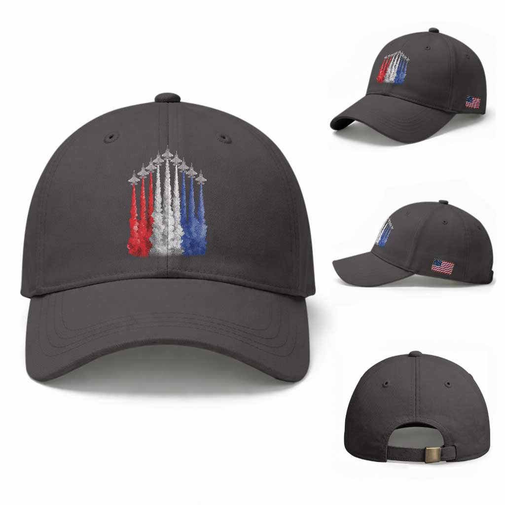 Funny Fighter Jet Airplane American Flag 4th Of July Baseball Cap TS11 Baseball Cap Universal Fit Dark Gray Print Your Wear