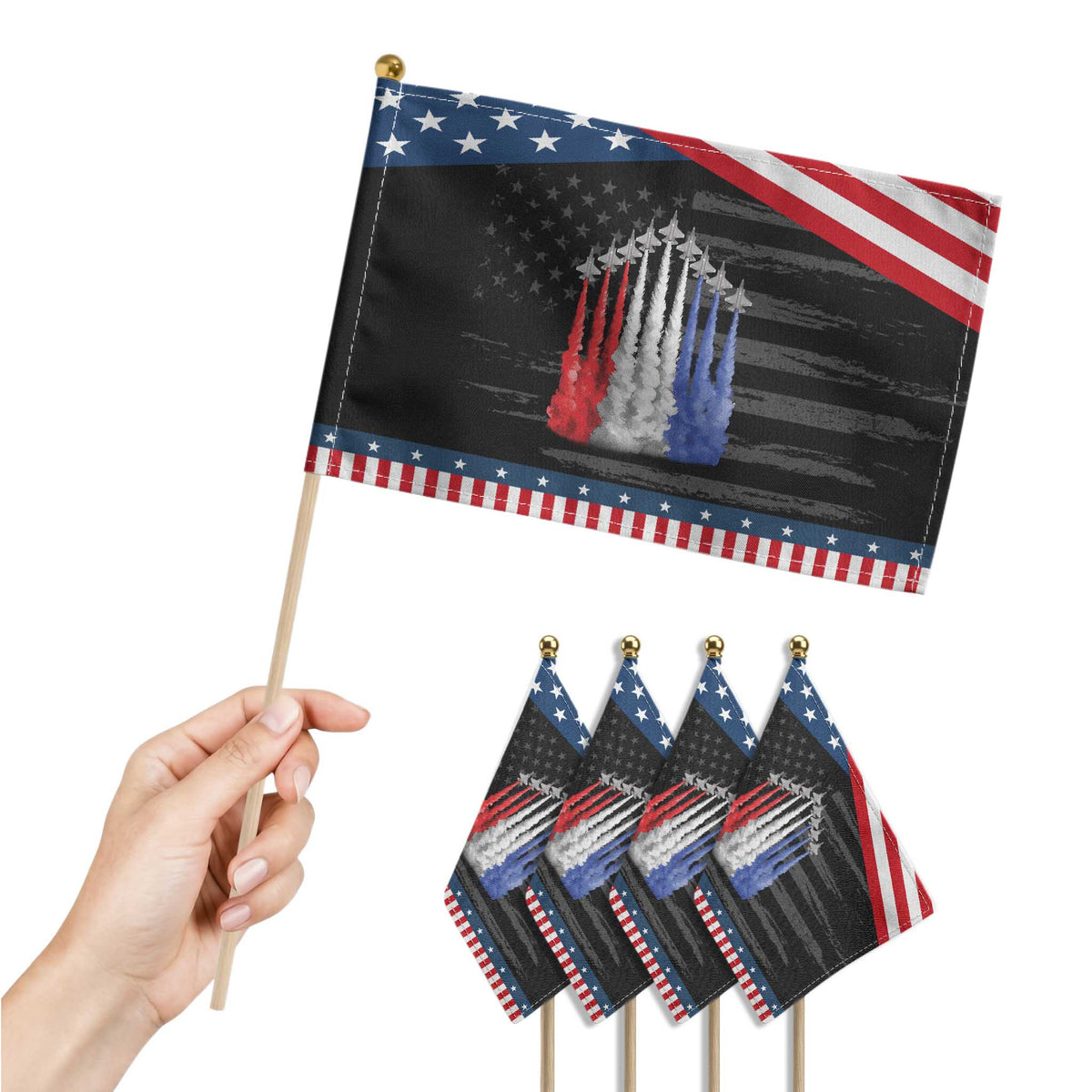 Funny Fighter Jet Airplane American Flag 4th Of July Patriotic Handheld Flag TS11 Print Your Wear