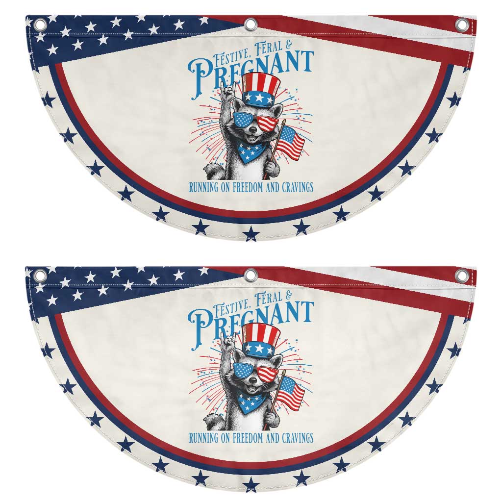 Funny Festive Feral and Pregnant Patriotic Fan Flag Running On Freedom And Cravings 4th of July Maternity Raccoon TS11 2pcs pack Classic Beige Print Your Wear