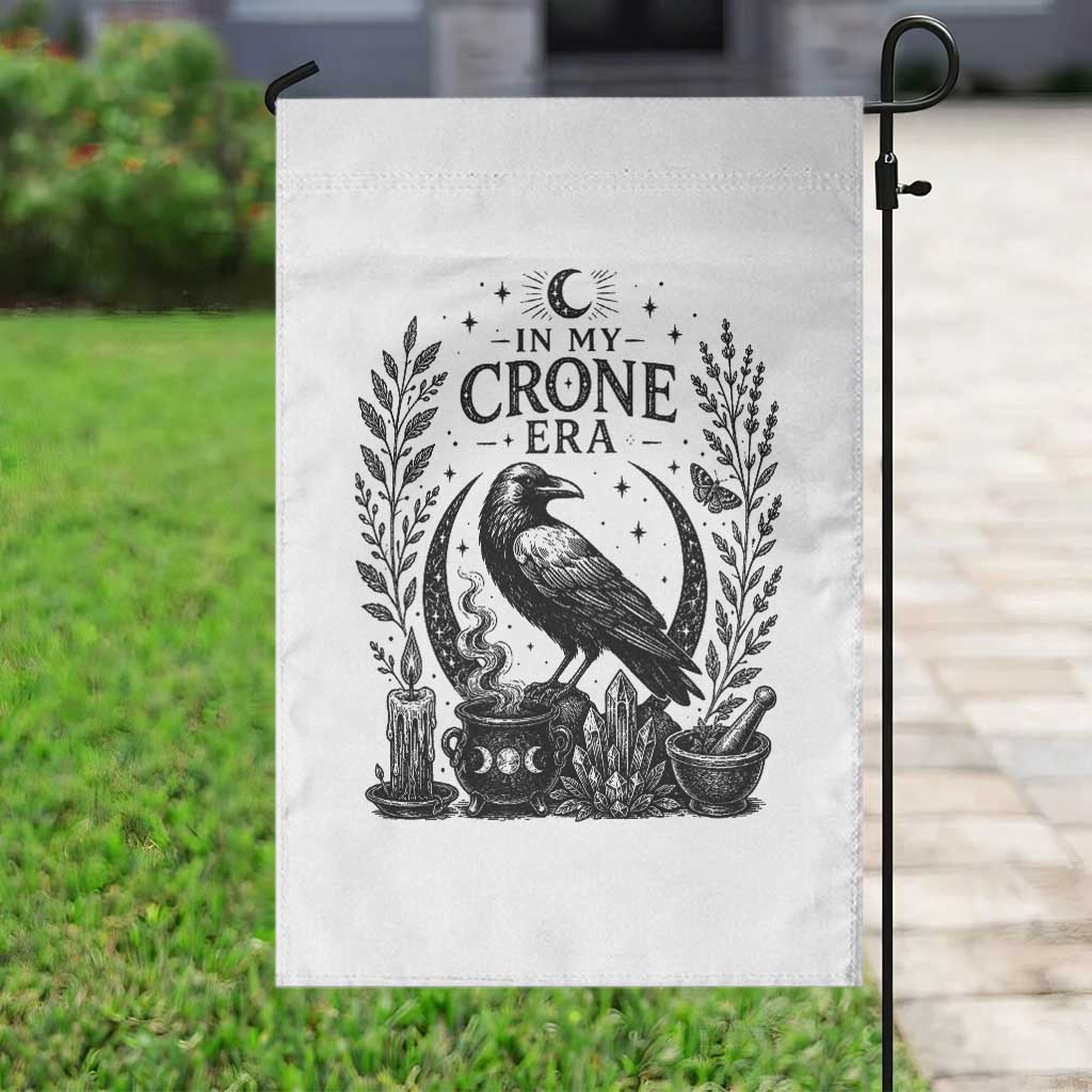 In My Crone Era Garden Flag Witchy Raven Cauldron Goth Dark Mystic