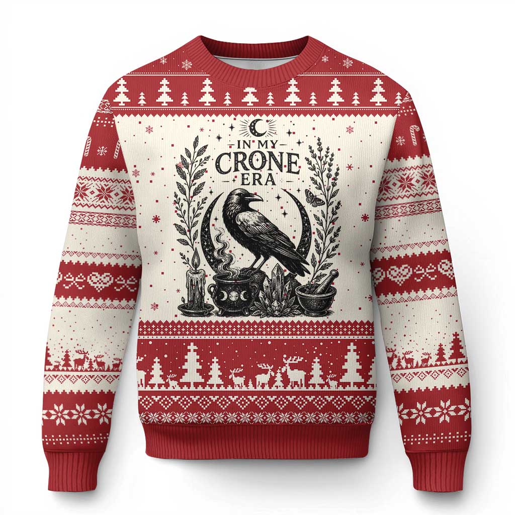 In My Crone Era Ugly Christmas Sweater Witchy Raven Cauldron Goth Dark Mystic