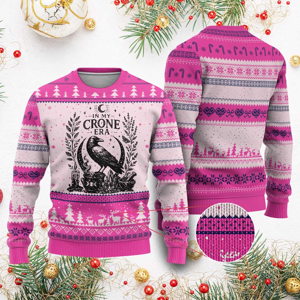 In My Crone Era Ugly Christmas Sweater Witchy Raven Cauldron Goth Dark Mystic