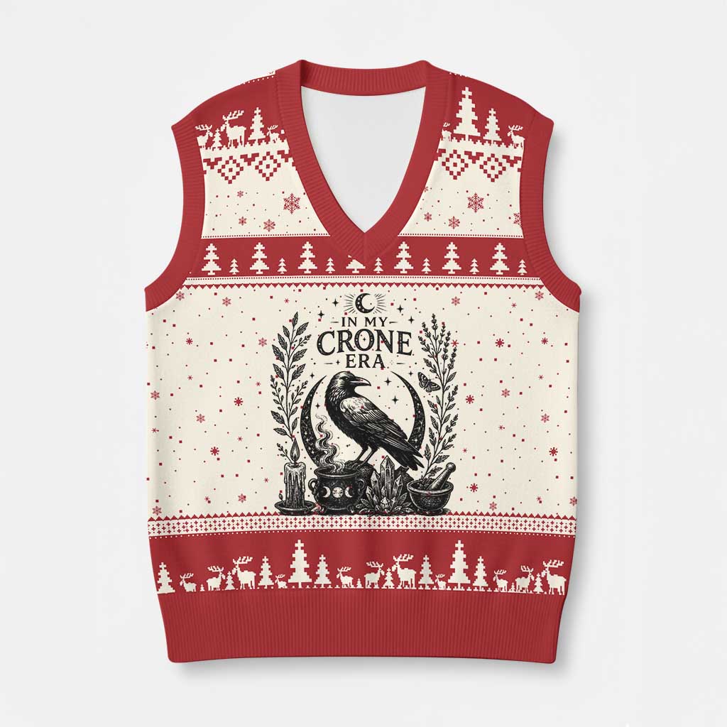 In My Crone Era V-Neck Knit Sweater Vest Witchy Raven Cauldron Goth Dark Mystic