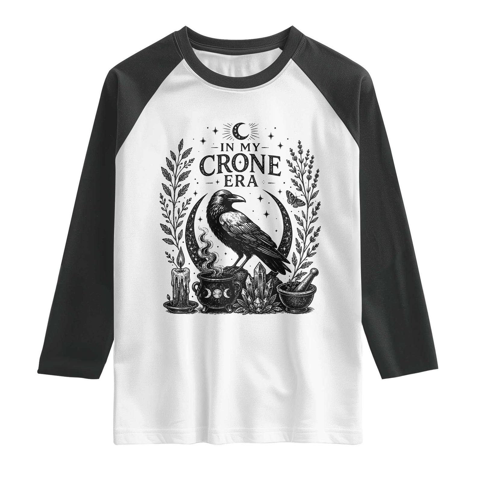 In My Crone Era Raglan Shirt Witchy Raven Cauldron Goth Dark Mystic