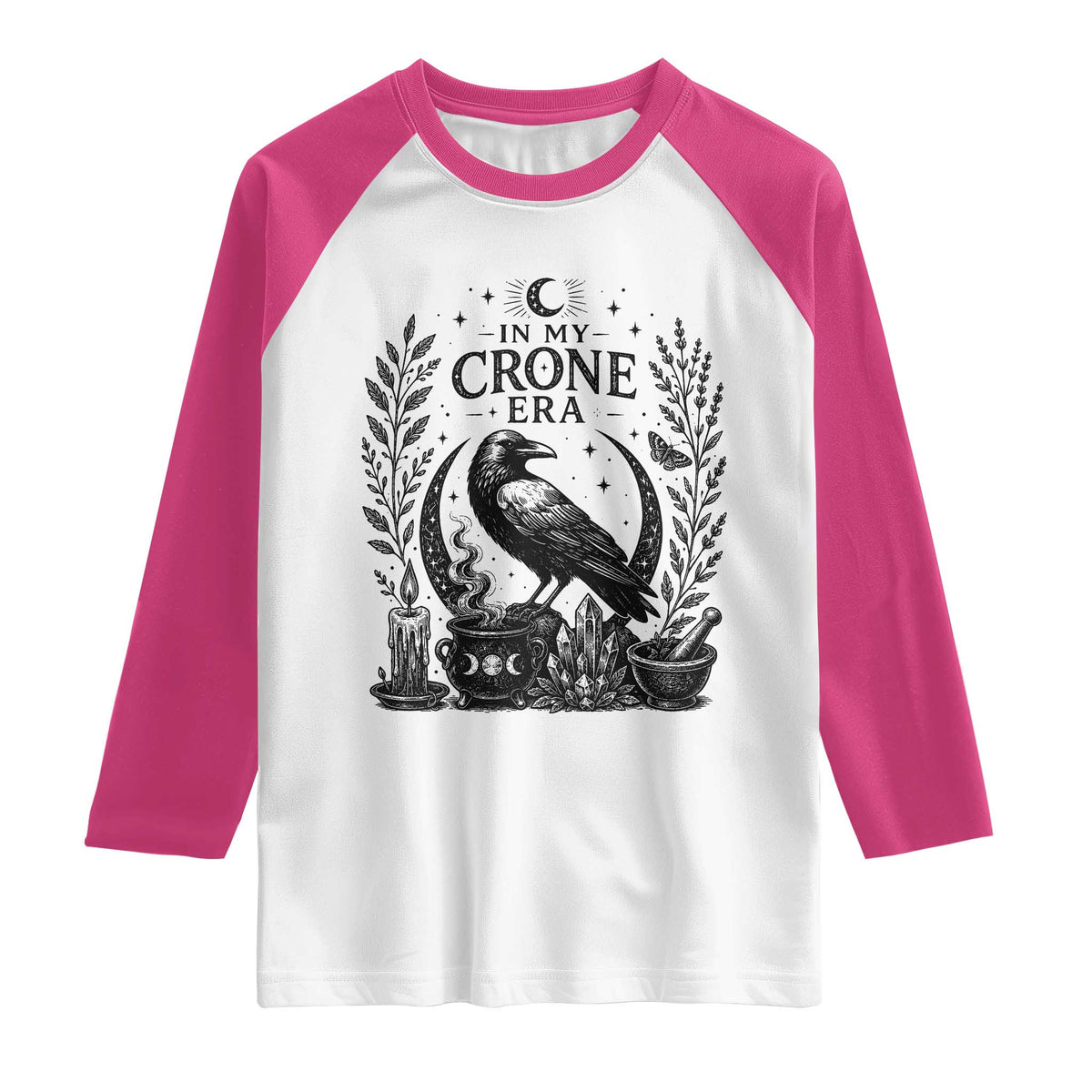 In My Crone Era Raglan Shirt Witchy Raven Cauldron Goth Dark Mystic