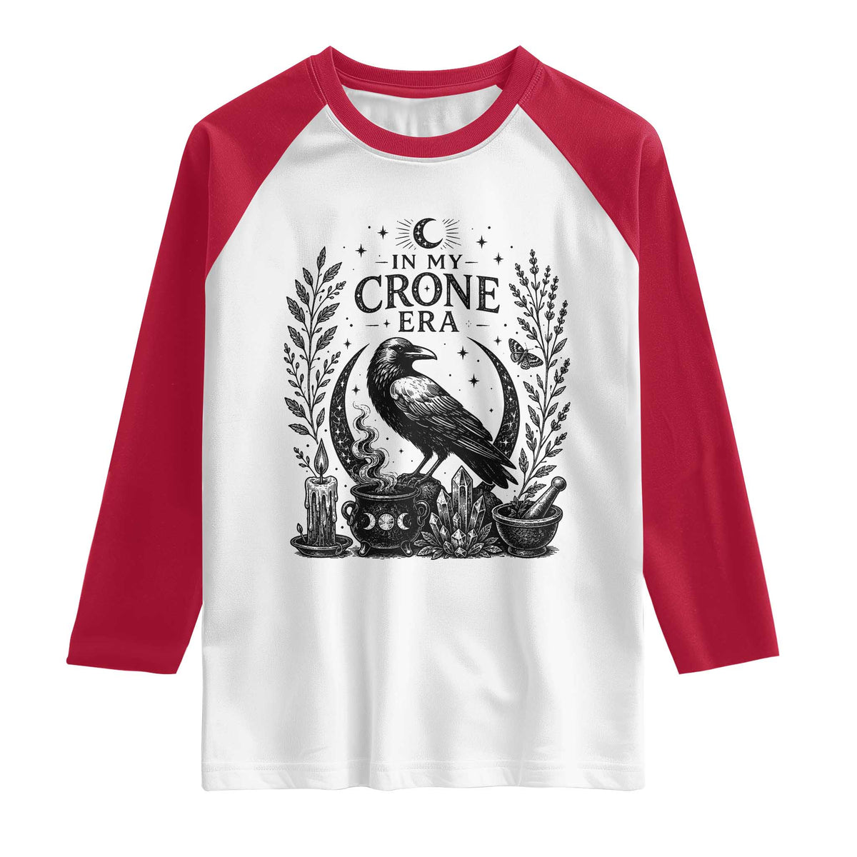 In My Crone Era Raglan Shirt Witchy Raven Cauldron Goth Dark Mystic