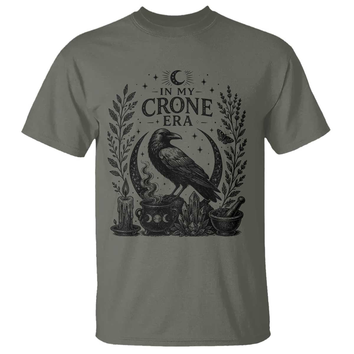 In My Crone Era T Shirt Witchy Raven Cauldron Goth Dark Mystic