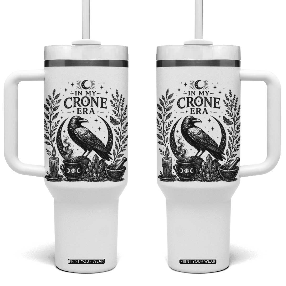 In My Crone Era Tumbler With Handle Witchy Raven Cauldron Goth Dark Mystic