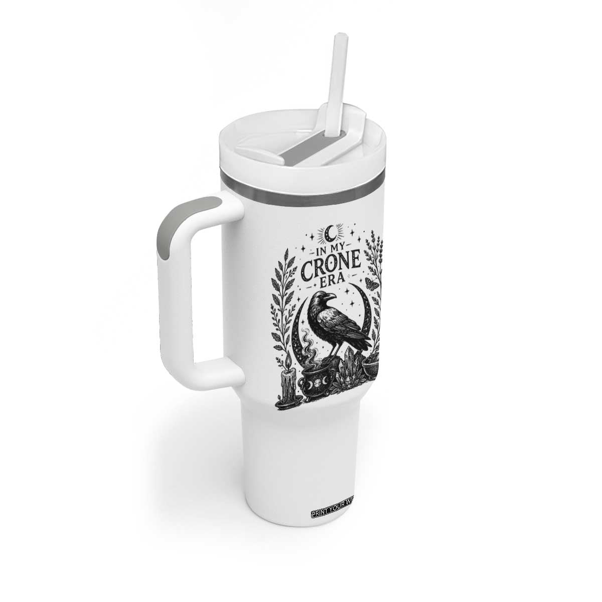 In My Crone Era Tumbler With Handle Witchy Raven Cauldron Goth Dark Mystic