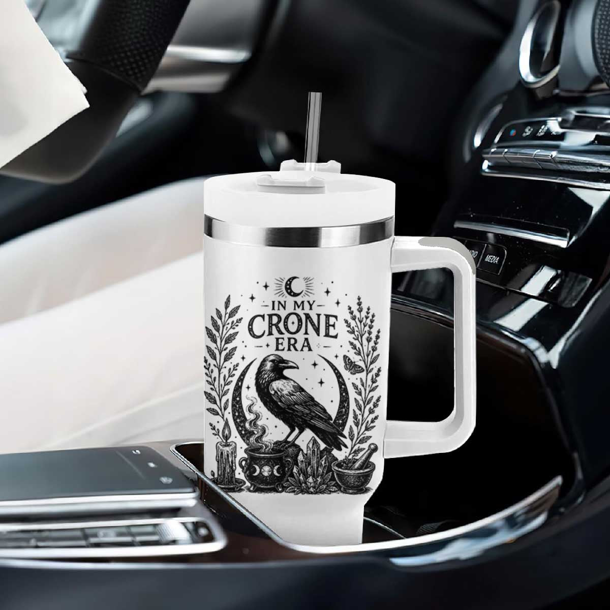 In My Crone Era Tumbler With Handle Witchy Raven Cauldron Goth Dark Mystic