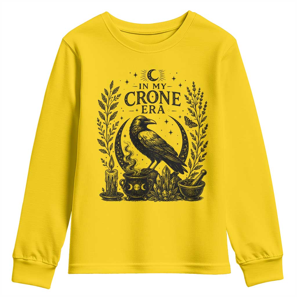 In My Crone Era Youth Sweatshirt Witchy Raven Cauldron Goth Dark Mystic