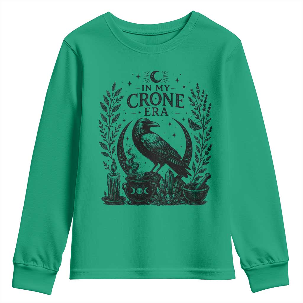 In My Crone Era Youth Sweatshirt Witchy Raven Cauldron Goth Dark Mystic