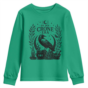 In My Crone Era Youth Sweatshirt Witchy Raven Cauldron Goth Dark Mystic