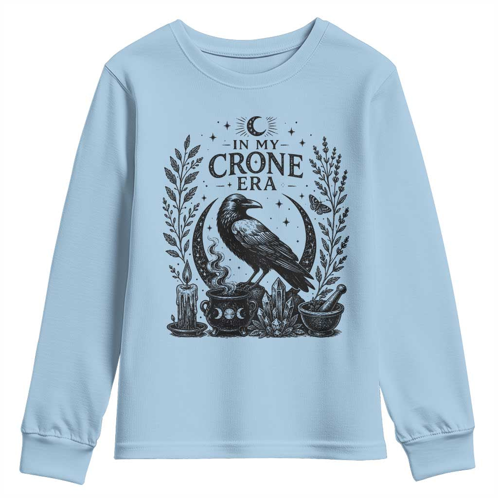 In My Crone Era Youth Sweatshirt Witchy Raven Cauldron Goth Dark Mystic