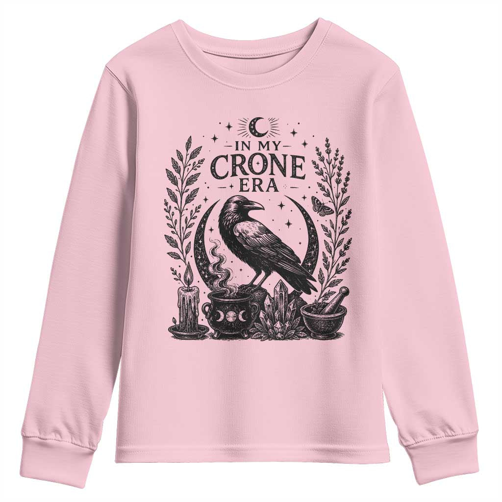 In My Crone Era Youth Sweatshirt Witchy Raven Cauldron Goth Dark Mystic