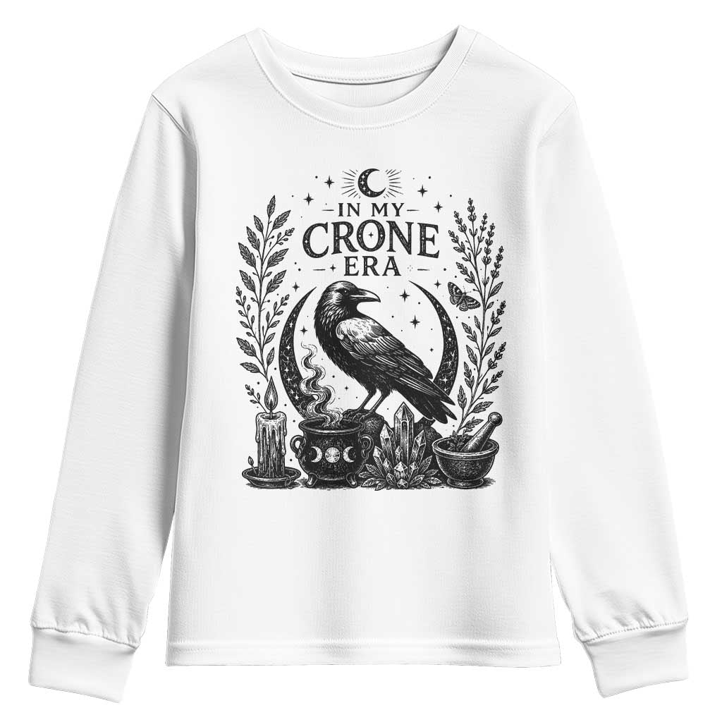 In My Crone Era Youth Sweatshirt Witchy Raven Cauldron Goth Dark Mystic