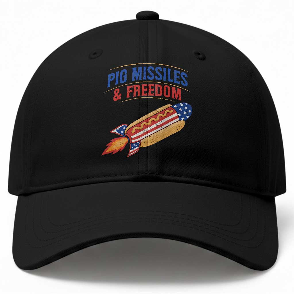 Pig Missiles And Freedom Hot Dog 4th of July Humor Baseball Cap TS11 Print Your Wear