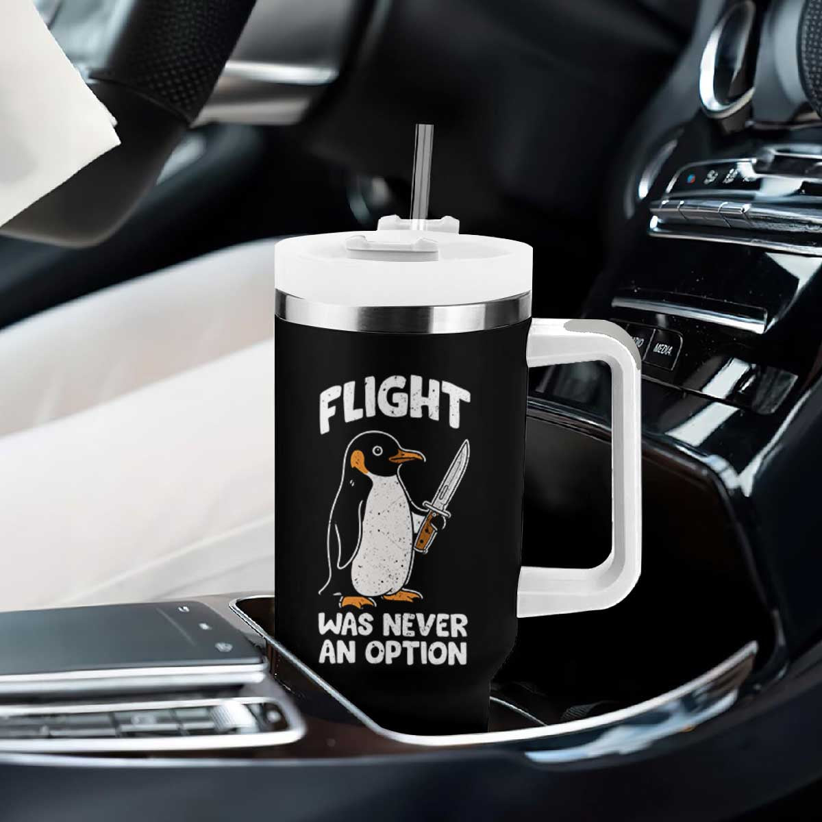 Penguin Flight Was Never An Option Tumbler With Handle Funny Dark Humor TS11 Print Your Wear