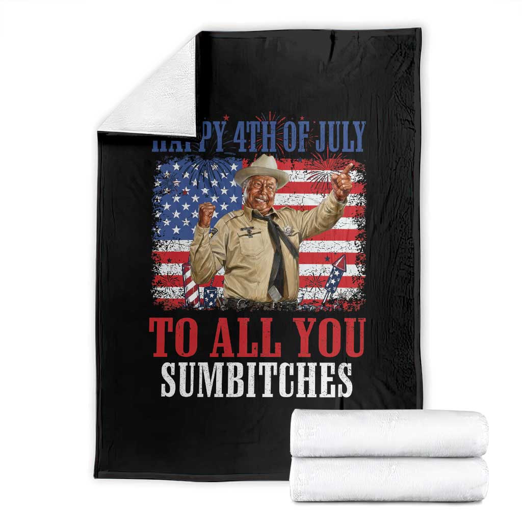 Happy 4th of July To All You Sumbitches Throw Blanket Funny Smokey Patriotic American 70s Movie The Bandit TS11 Black Print Your Wear