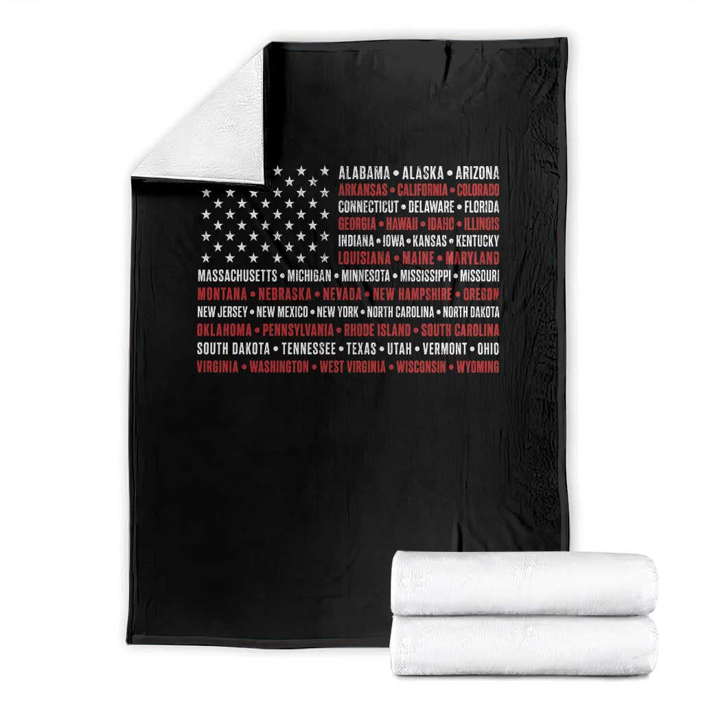 50 US States 4th of July Vintage American Flag Throw Blanket TS11 Black Print Your Wear