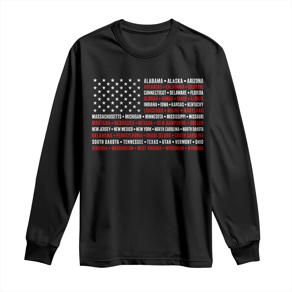 50 US States 4th of July Vintage American Flag Long Sleeve Shirt TS11 Black Print Your Wear