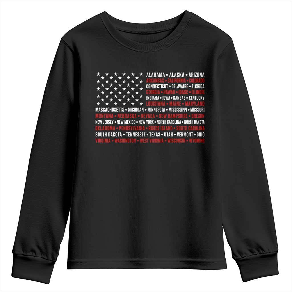 50 US States 4th of July Vintage American Flag Youth Sweatshirt TS11 Black Print Your Wear