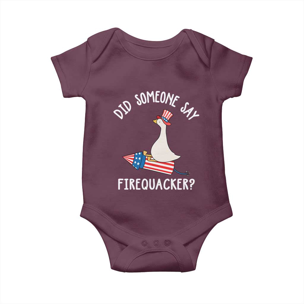 Patriotic Silly Goose 4th of July Baby Onesie Did Someone Say Firequacker TS11 Maroon Print Your Wear