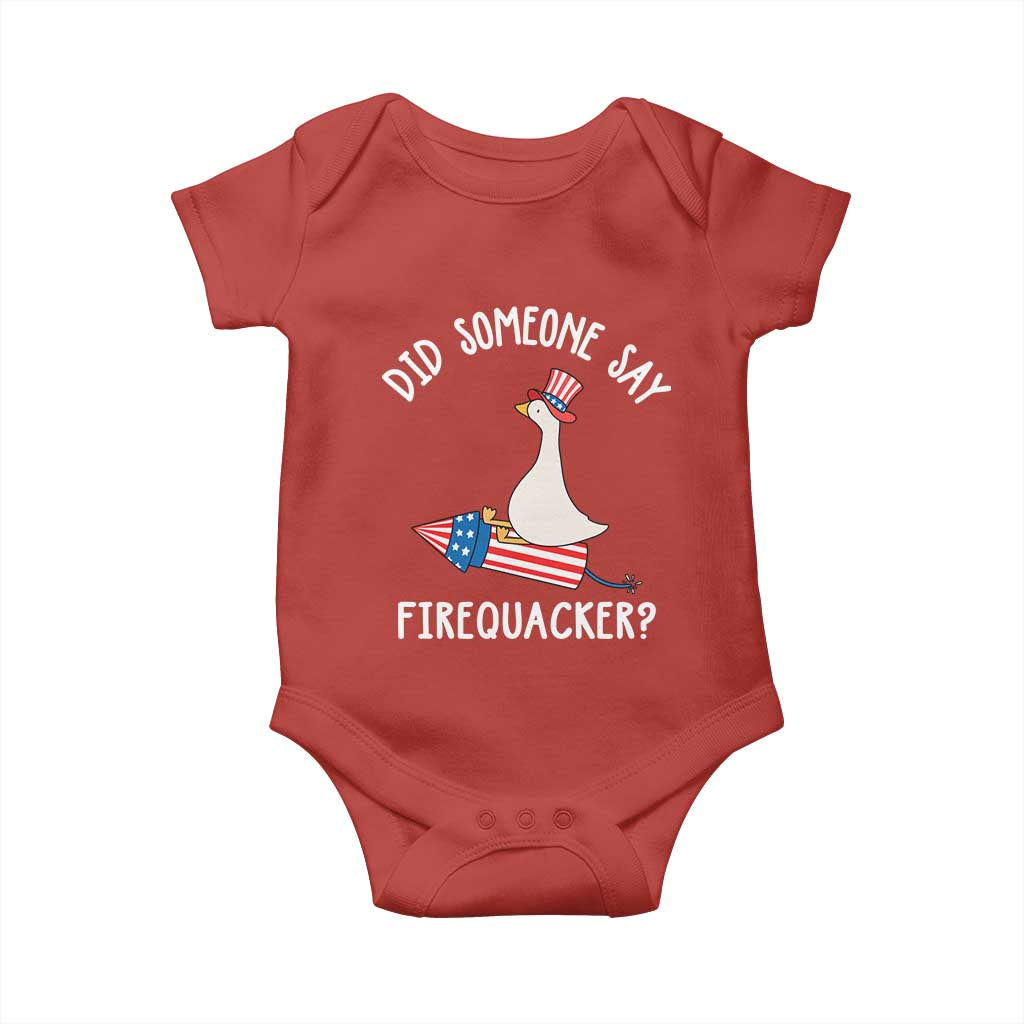 Patriotic Silly Goose 4th of July Baby Onesie Did Someone Say Firequacker TS11 Red Print Your Wear