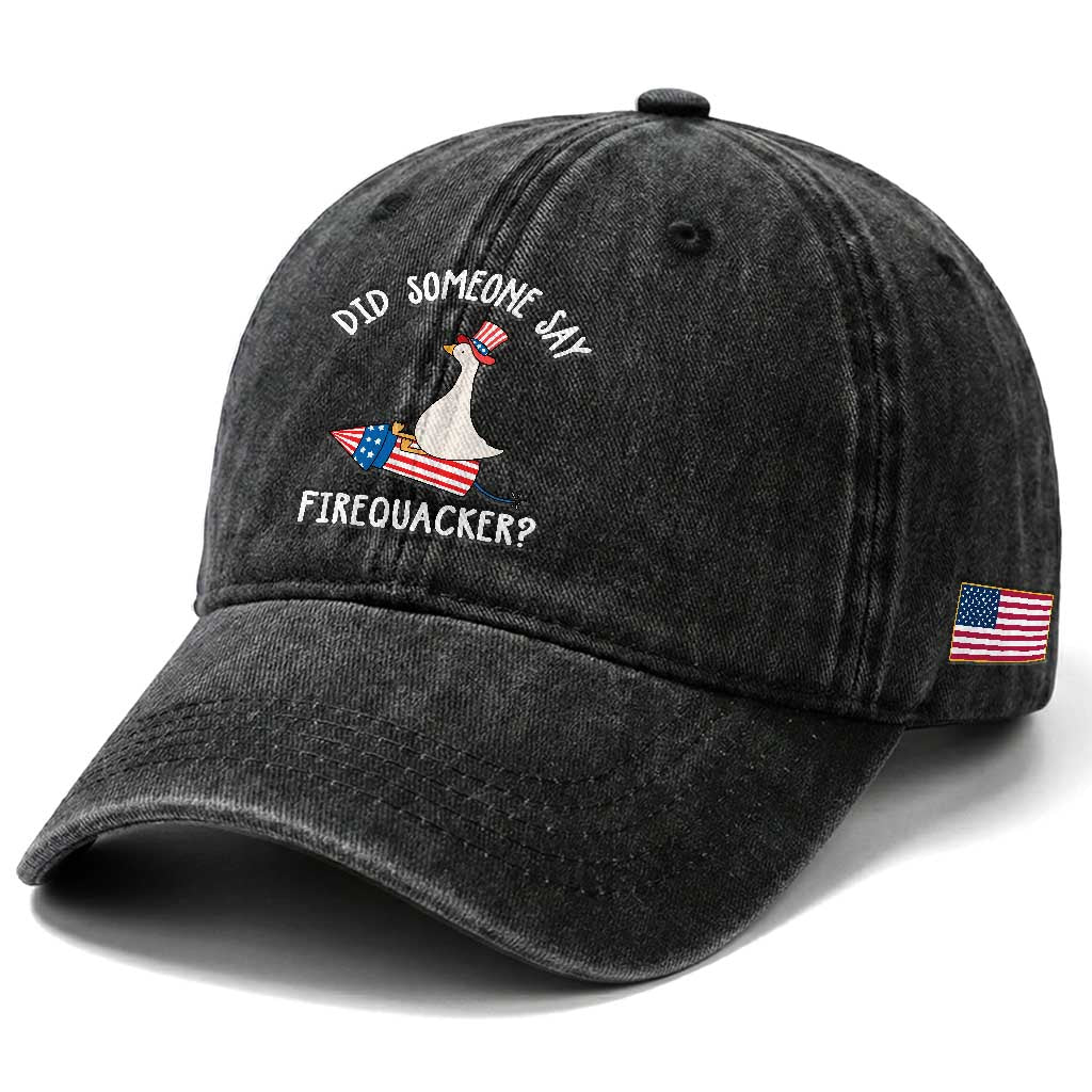 Patriotic Silly Goose 4th of July Washed Cotton Baseball Cap Did Someone Say Firequacker TS11 Print Your Wear