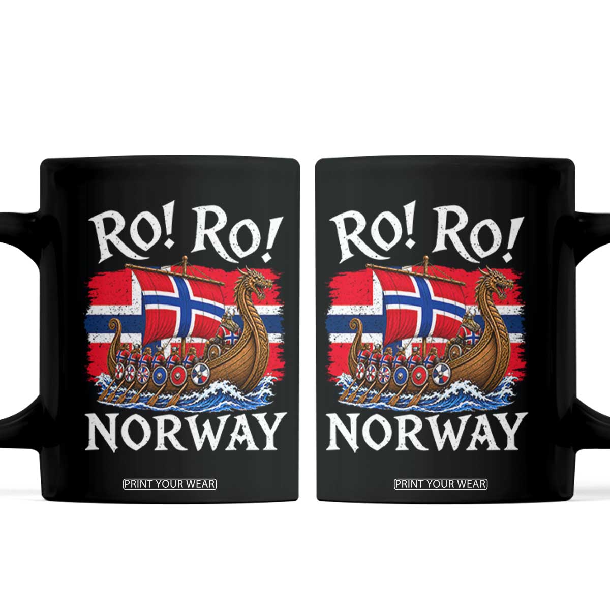 Ro Ro Norway Viking Row Coffee Mug Norwegian Flag Longship for Norge Football Fan TS11 Black Print Your Wear