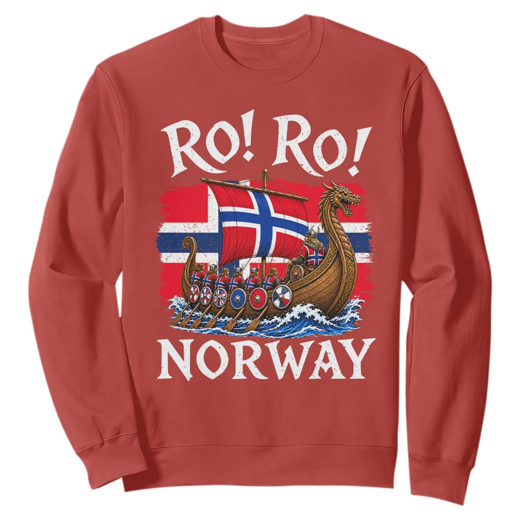 Ro Ro Norway Viking Row Sweatshirt Norwegian Flag Longship for Norge Football Fan TS11 Red Print Your Wear