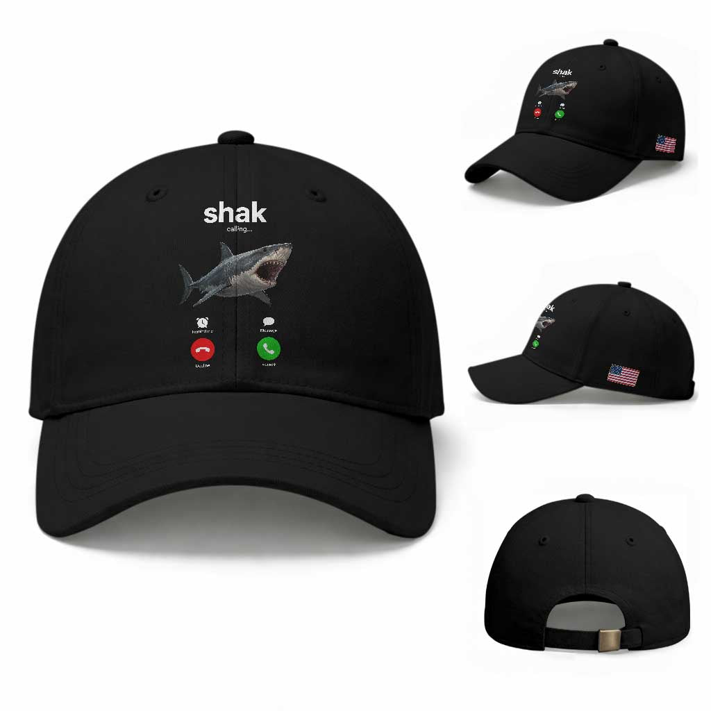 Shark Calling Meme Mispelled Shak Incoming Call Humor Baseball Cap TS11 Baseball Cap Universal Fit Black Print Your Wear