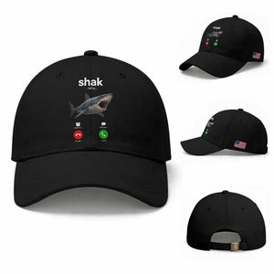 Shark Calling Meme Mispelled Shak Incoming Call Humor Baseball Cap TS11 Baseball Cap Universal Fit Black Print Your Wear