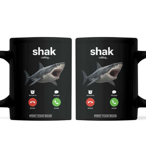 Shark Calling Meme Mispelled Shak Incoming Call Humor Coffee Mug TS11 Black Print Your Wear