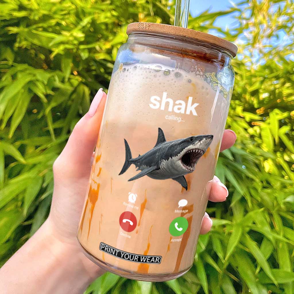Shark Calling Meme Mispelled Shak Incoming Call Humor Glass Can TS11 Black Print Your Wear