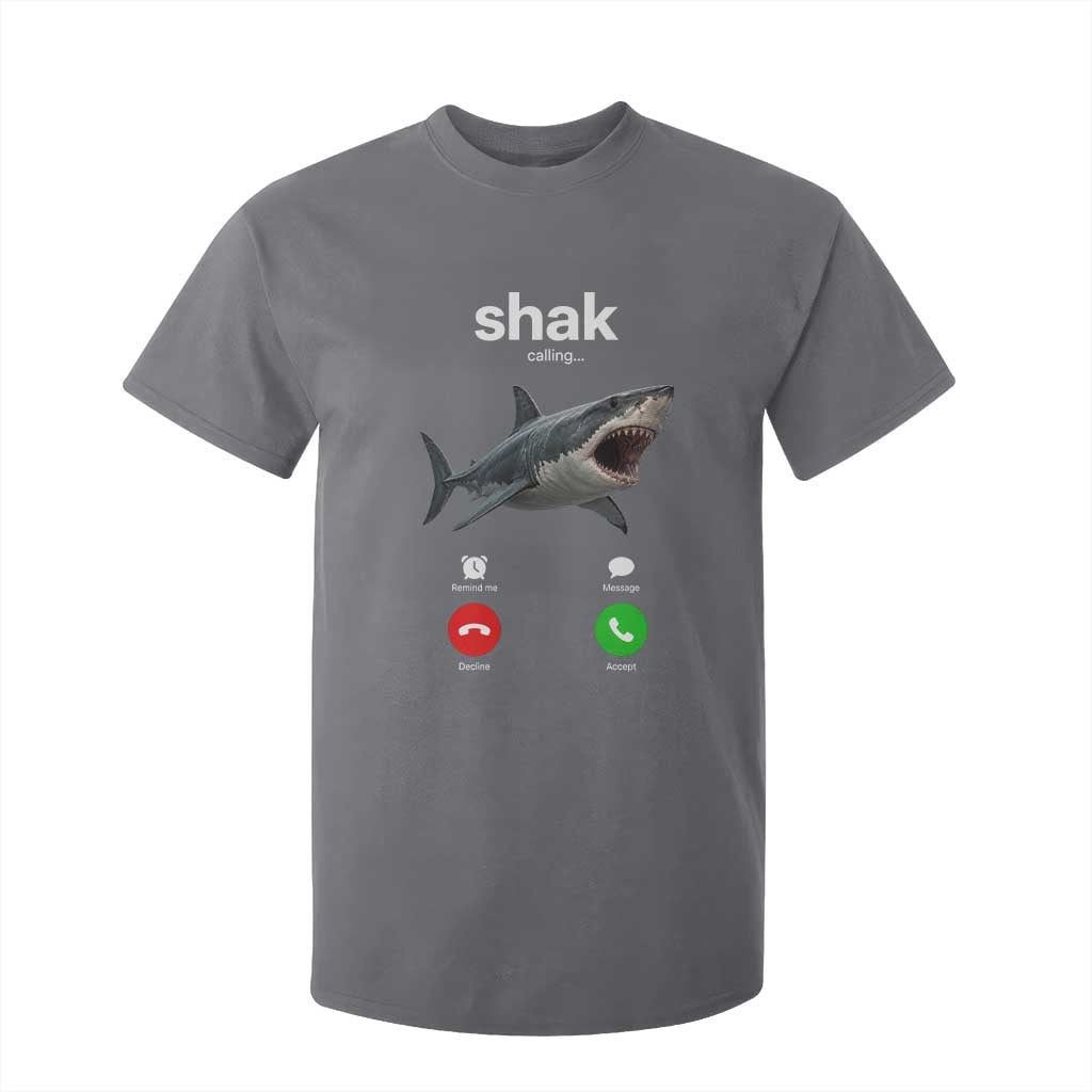 Shark Calling Meme Mispelled Shak Incoming Call Humor T Shirt For Kid TS11 Charcoal Print Your Wear