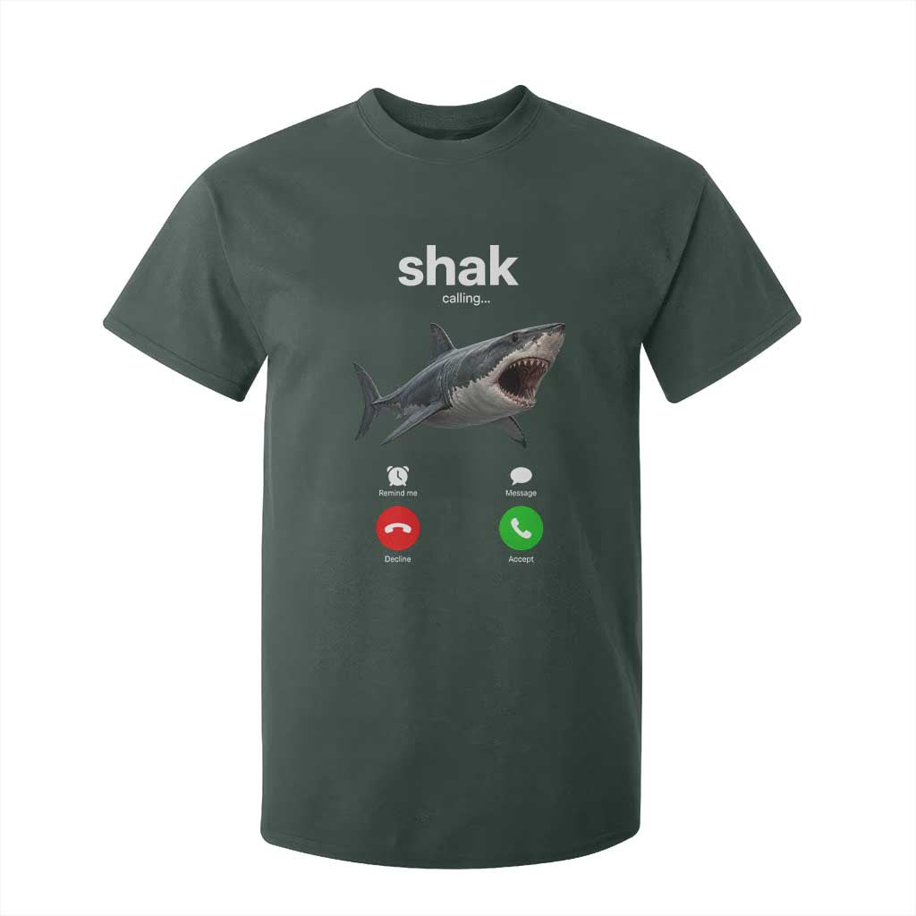 Shark Calling Meme Mispelled Shak Incoming Call Humor T Shirt For Kid TS11 Dark Forest Green Print Your Wear
