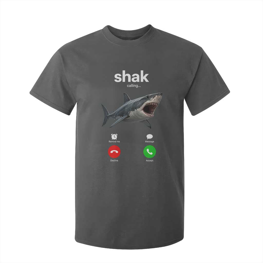 Shark Calling Meme Mispelled Shak Incoming Call Humor T Shirt For Kid TS11 Dark Heather Print Your Wear